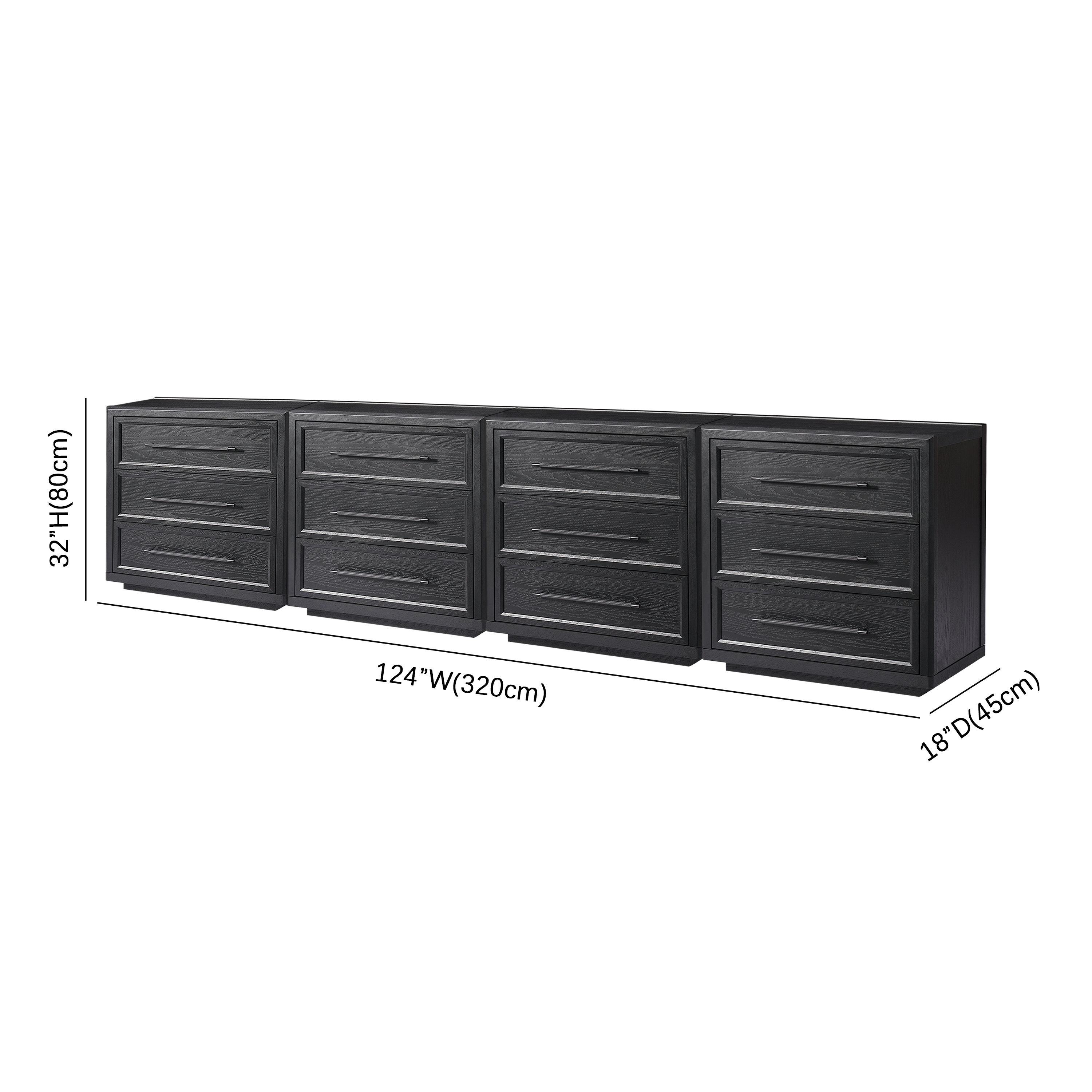 Alvar 128″ Oak 12-Drawer Chest(Set of 4)