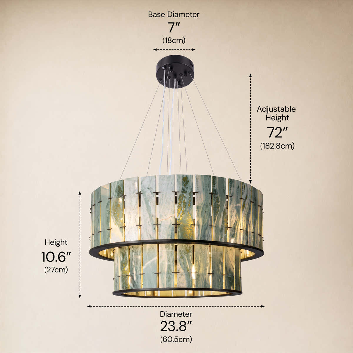 Pietra Victoria Green Marble Two-Tier Round Chandelier 25.5"D dimensions 3
