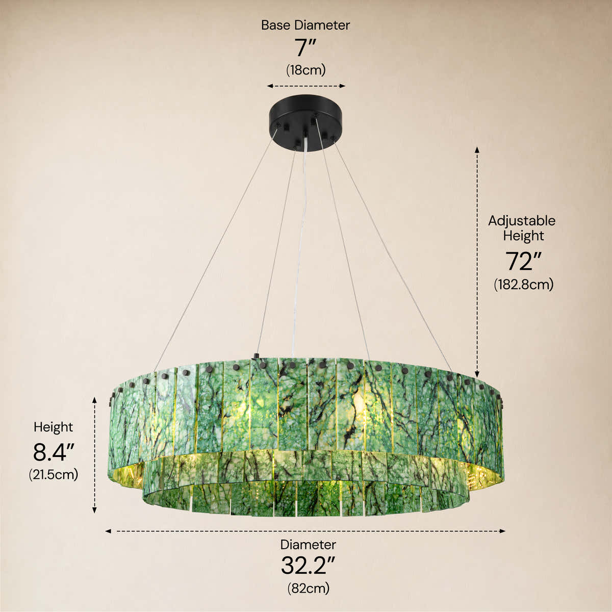Pietra Forest Green Marble Tiered Round Chandelier 31.4"D dimensions 3