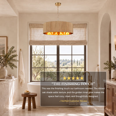 Eldwyne Oak Ribbed Drum Chandelier 30"D