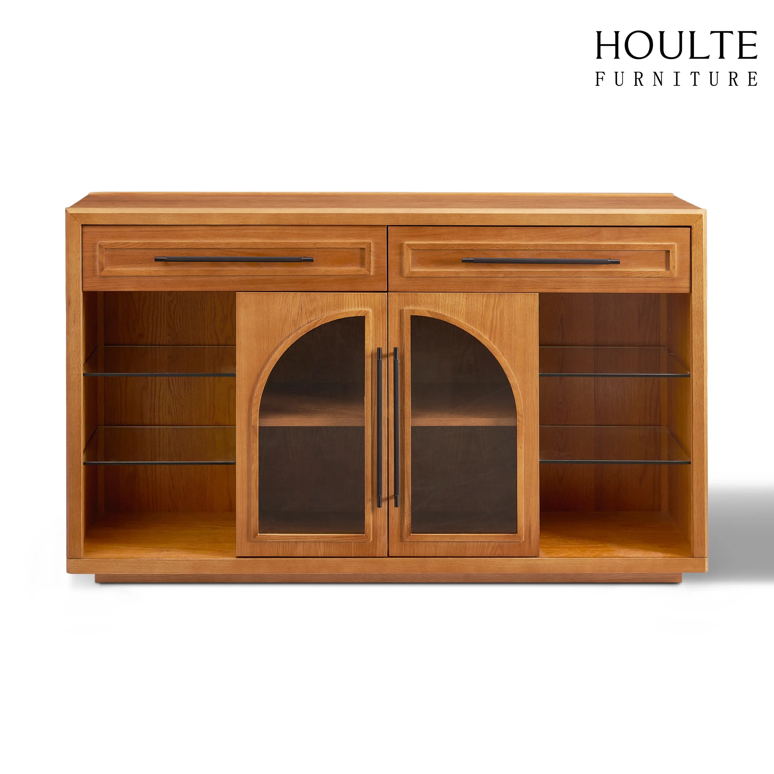 Alvar Oak Arched Glass Sideboard 63"W