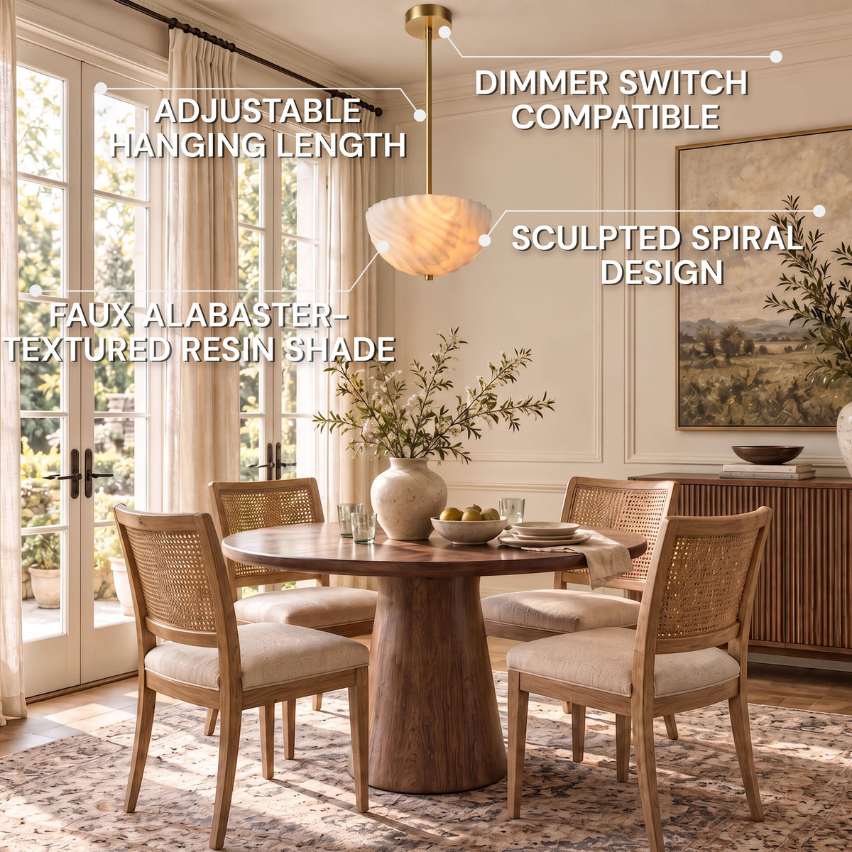 Nyrelle Resin Fluted Bowl Pendant Light 11.8"D