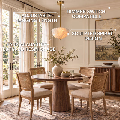 Nyrelle Resin Fluted Bowl Pendant Light 11.8"D