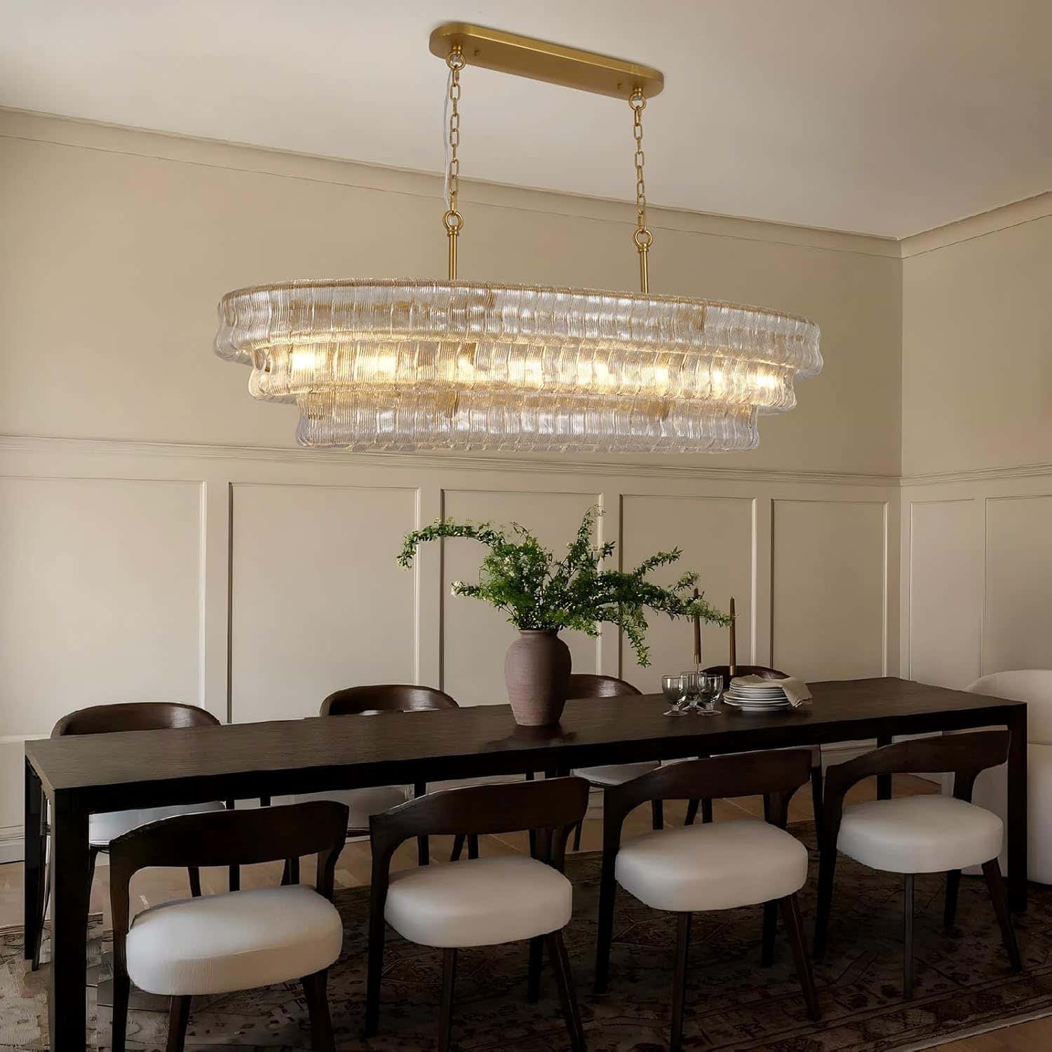 Ondalia Tiered Glass Oval Chandelier 54"W