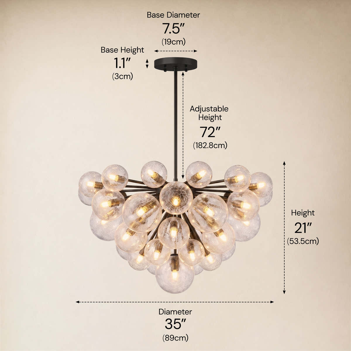 Elowen Crackled Glass Cluster Round Chandelier 24" 35"D dimensions 4