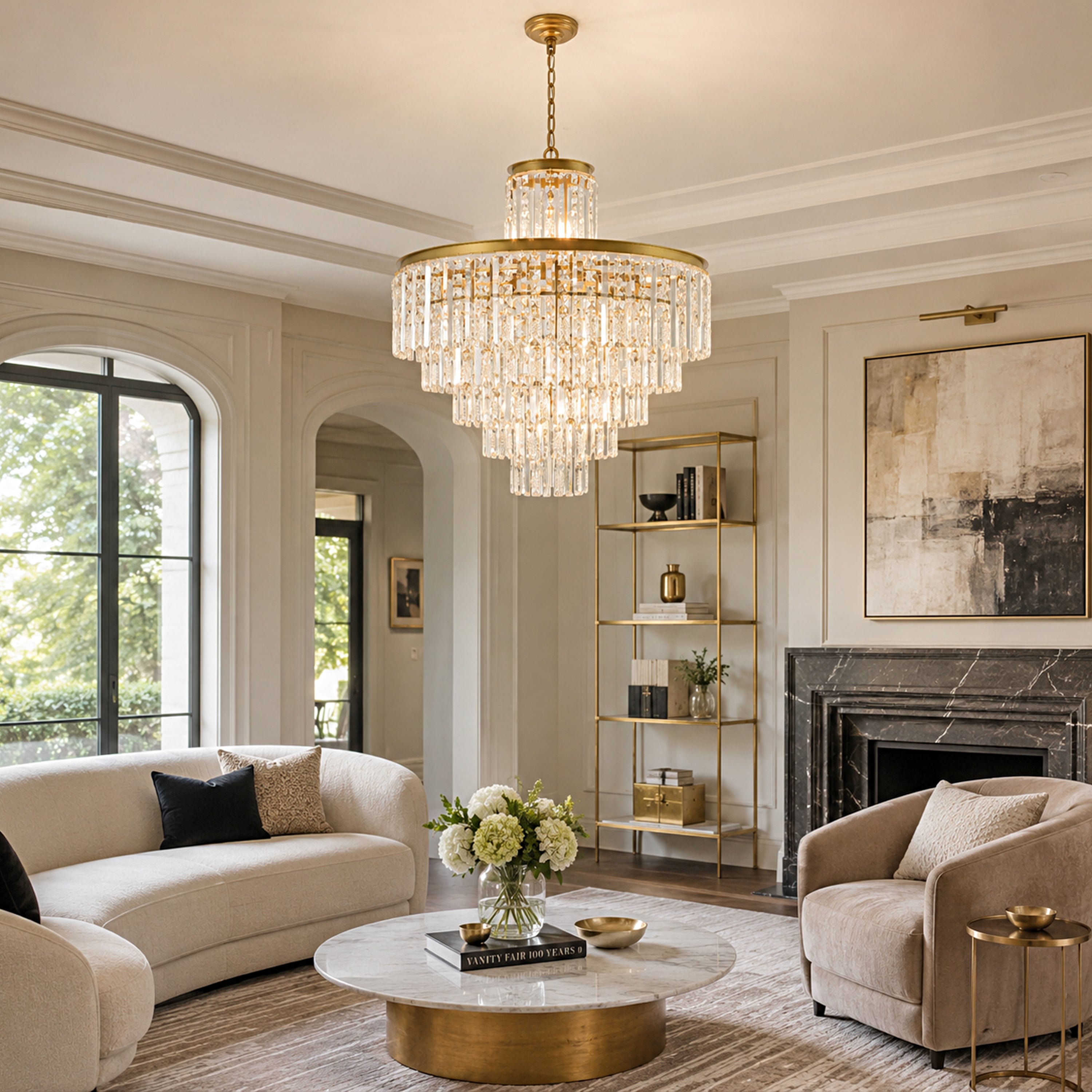 Lucentra Crystal Tiered Round Pendant 32"D