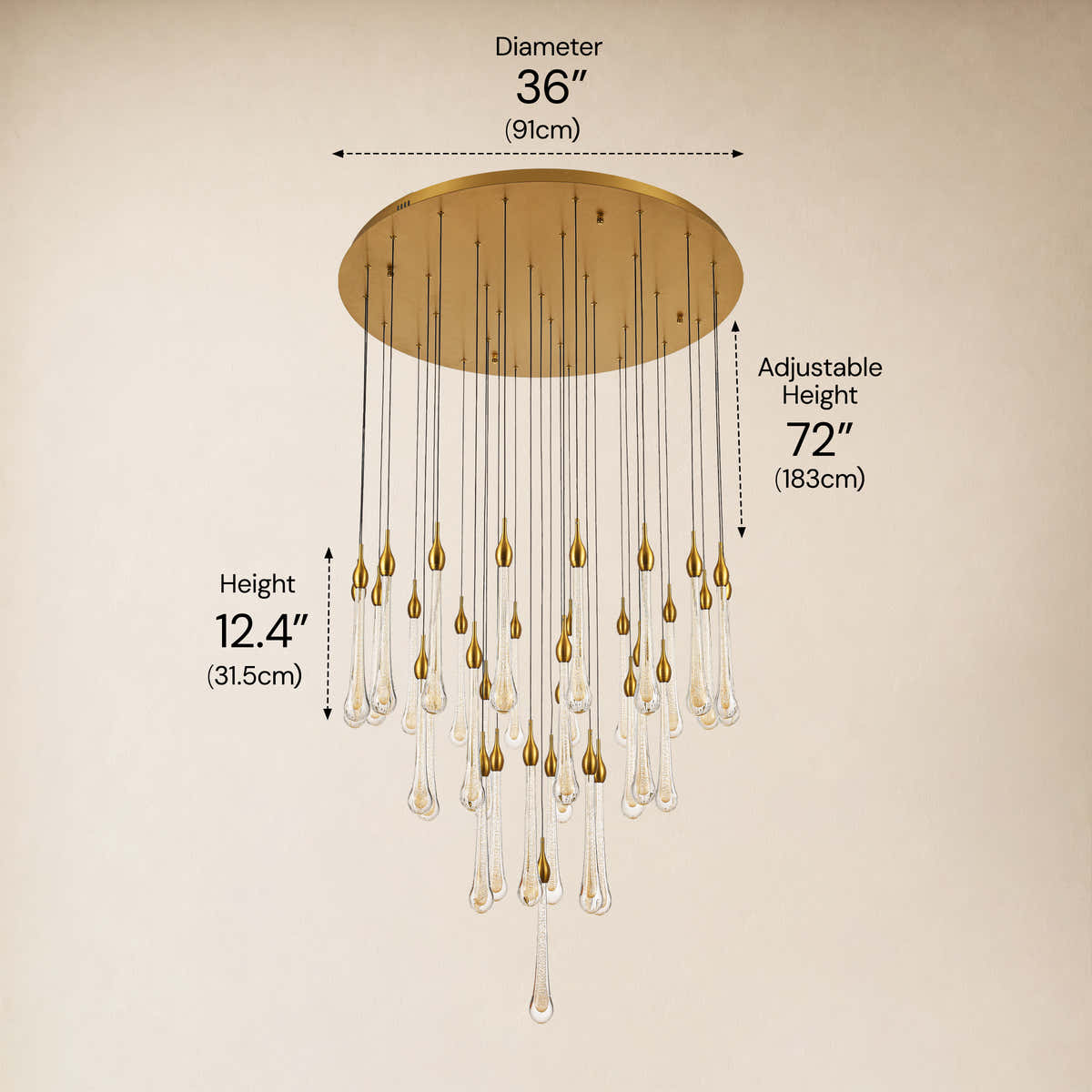 Olivene Glass Teardrop Round Chandelier 36"D dimensions 1