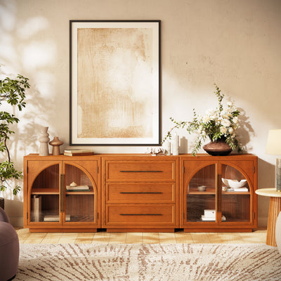 Alvar Arched 91″ Oak Modular Media Console(Set of 3)