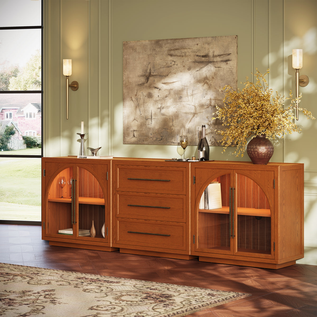Alvar Arched 91″ Oak Modular Media Console(Set of 3)