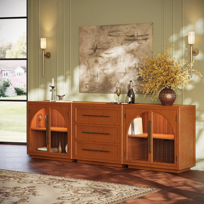 Alvar Arched 91″ Oak Modular Media Console(Set of 3)
