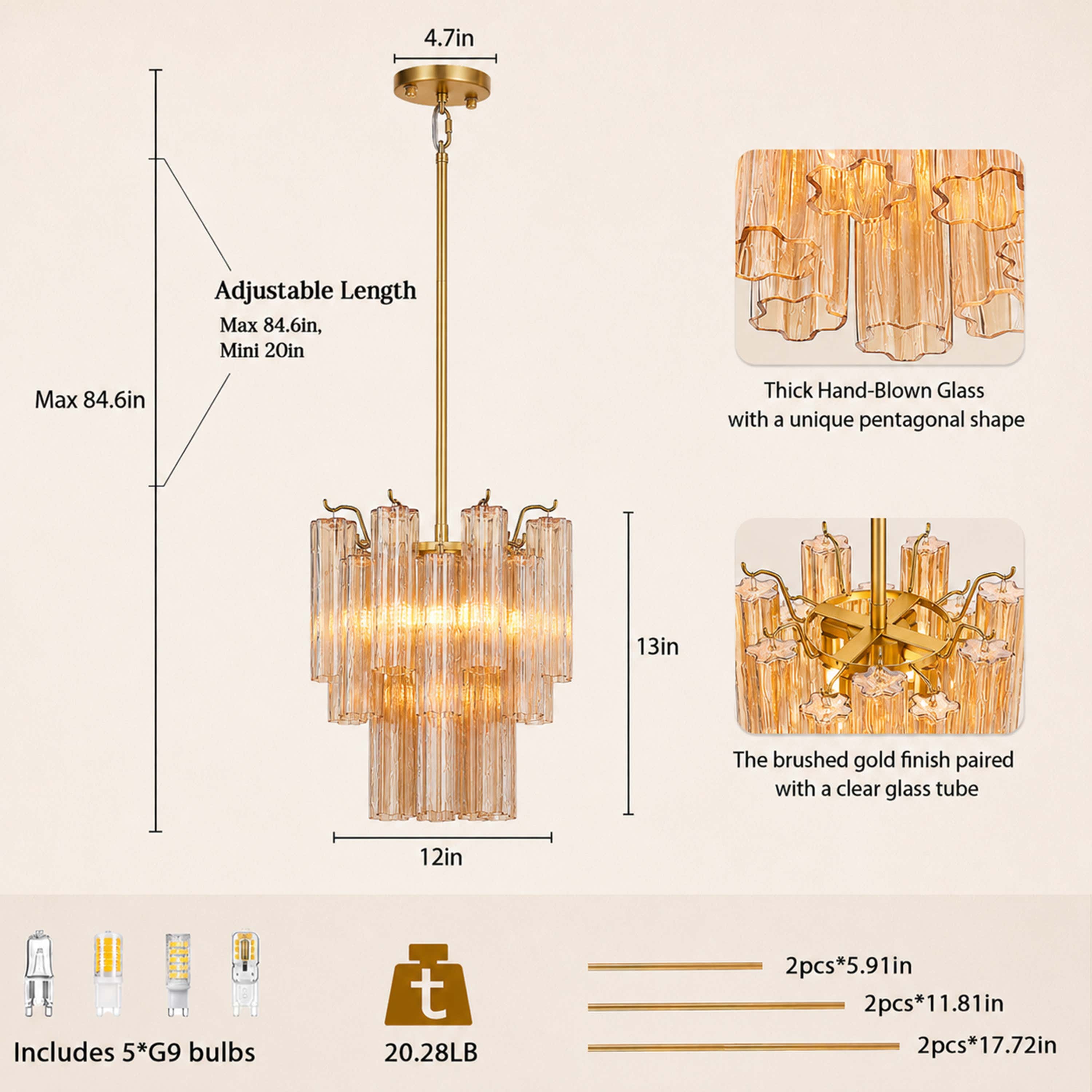 Dawel Glass Round Chandelier 12"D