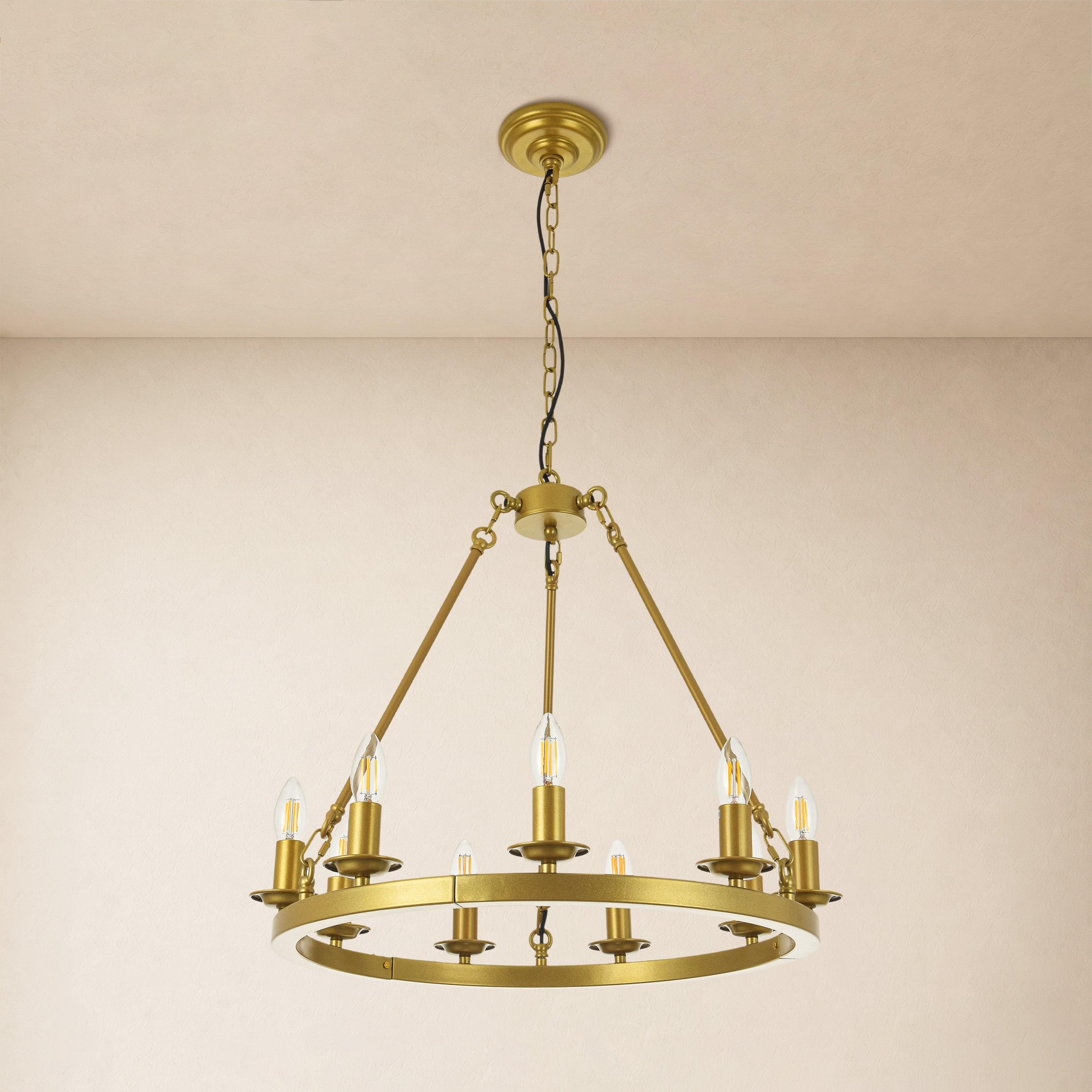 Wagon Wheel Candle Round Chandelier 26"D