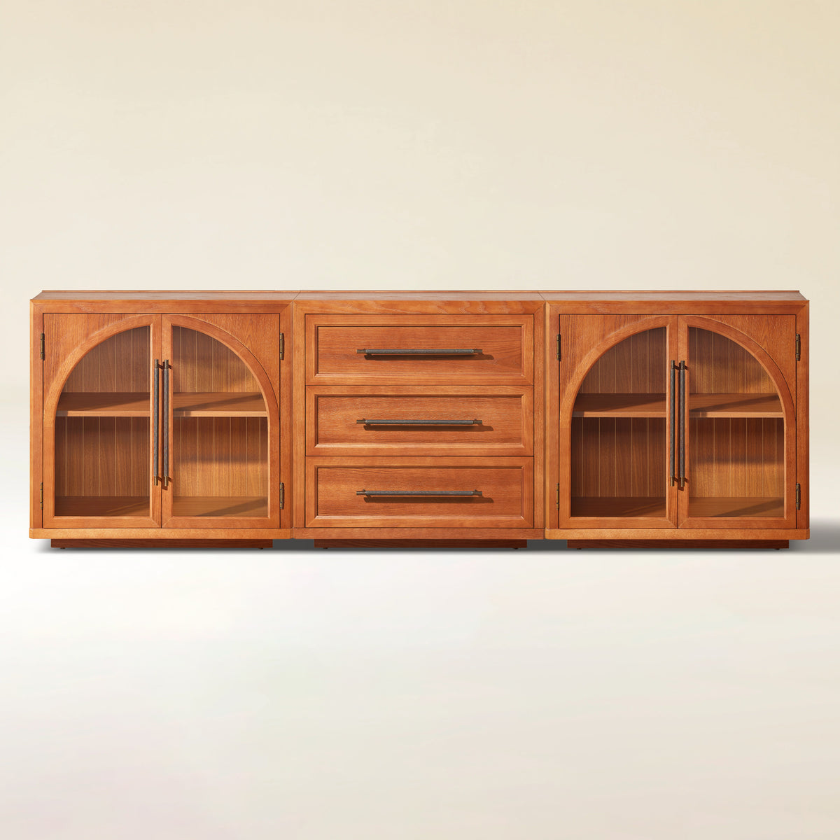 Alvar Arched 91″ Oak Modular Media Console(Set of 3)