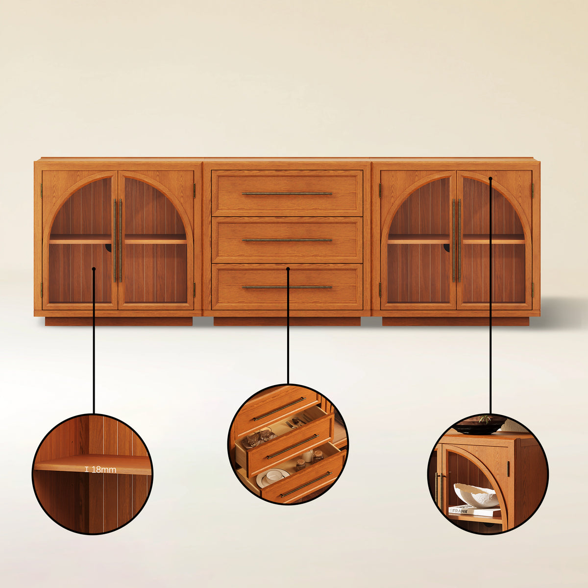 Alvar Arched 91″ Oak Modular Media Console(Set of 3)