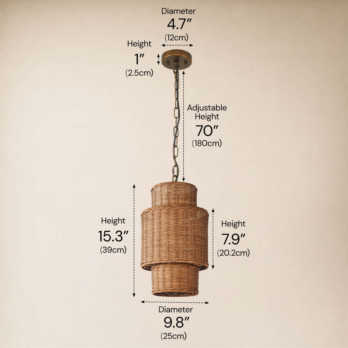 Cavana Rattan Tiered Pendant 10"D #Finish_Natural,Size_10" dimensions 1
