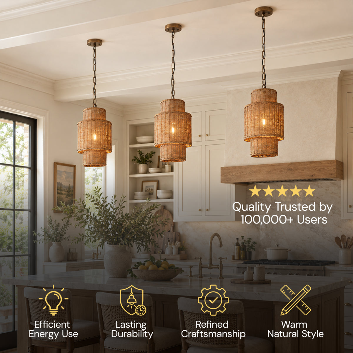 Cavana Rattan Tiered Pendant 10"D