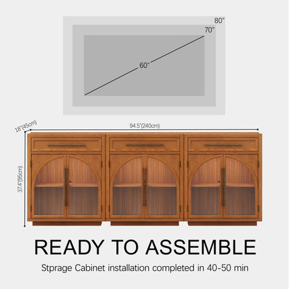 Alvar Arched 94.5" Oak Sideboard with Drawers(Set of 3)