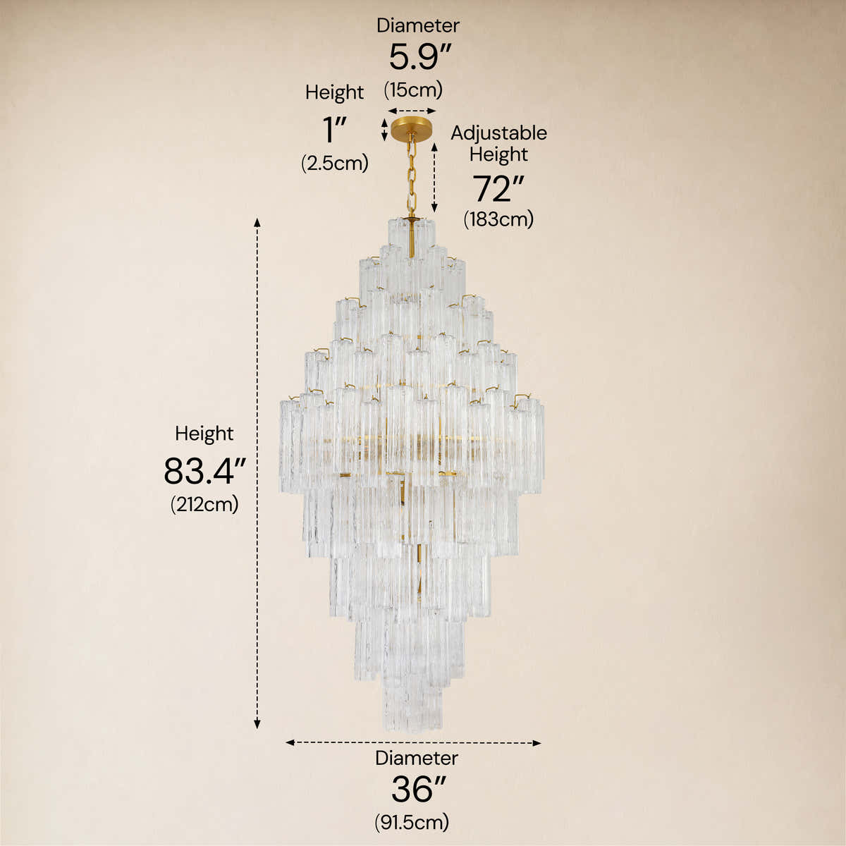 Lumeris Crystal Cascade Chandelier 36"D #Finish_Clear,Size_36" dimensions 1