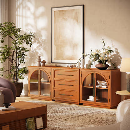 Alvar Arched 94.5″ Oak Modular Media Console(Set of 3)