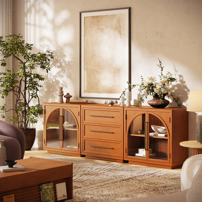 Alvar Arched 91″ Oak Modular Media Console(Set of 3)