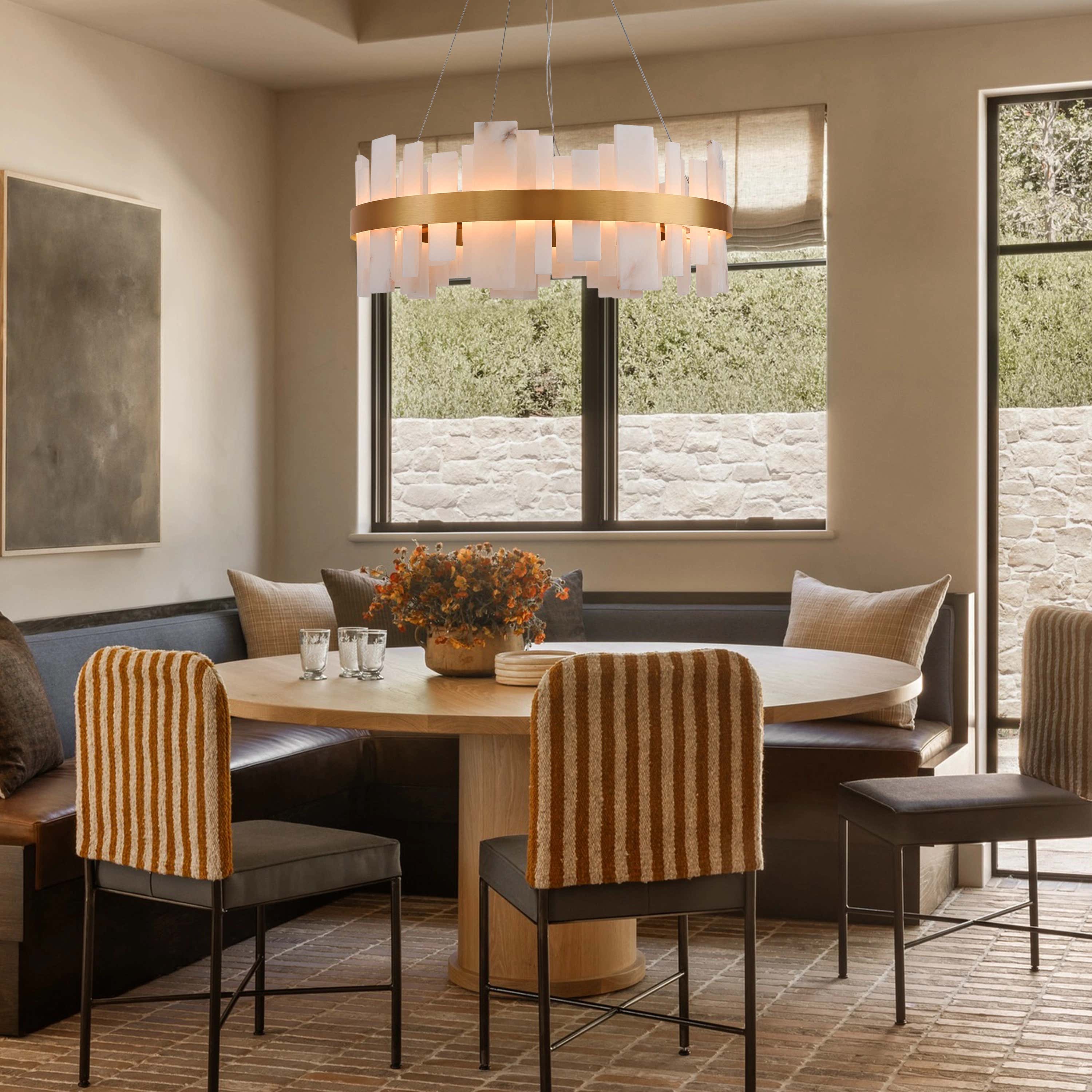 Nocturne Alabaster Round Chandelier 32"#Finish_Gold