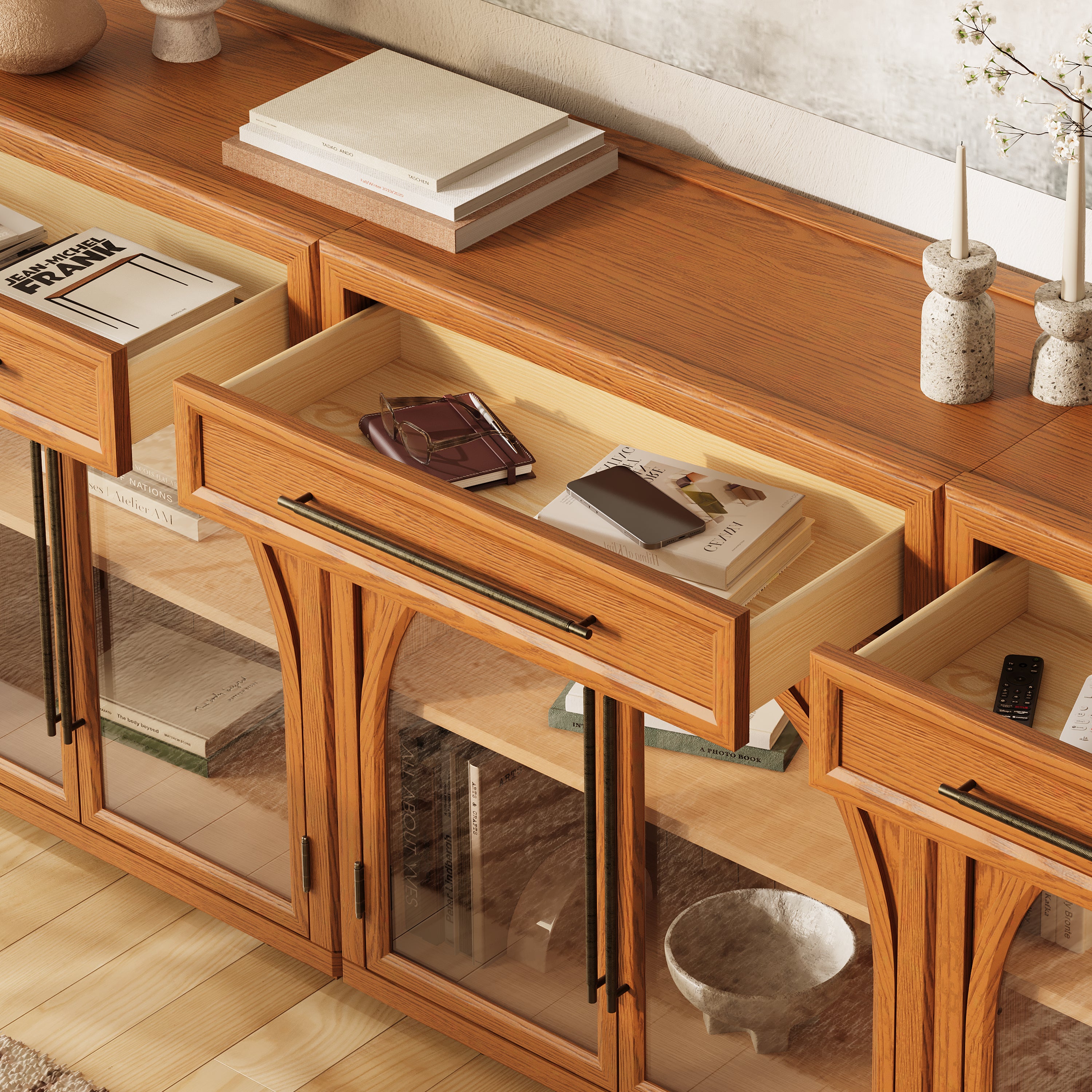 Alvar Arched 96" Oak Sideboard with Drawers(Set of 3)