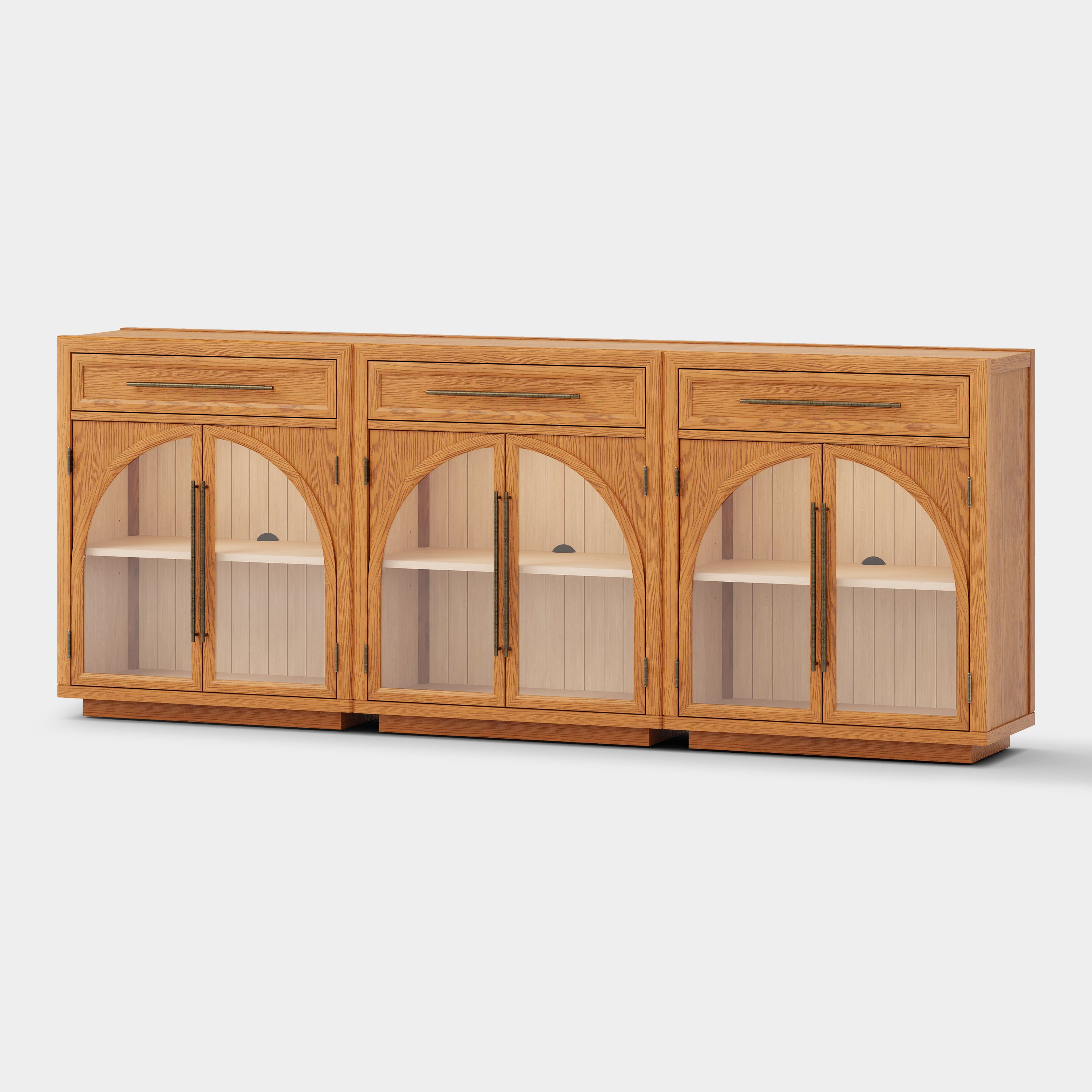 Alvar Arched 96" Oak Sideboard with Drawers(Set of 3)