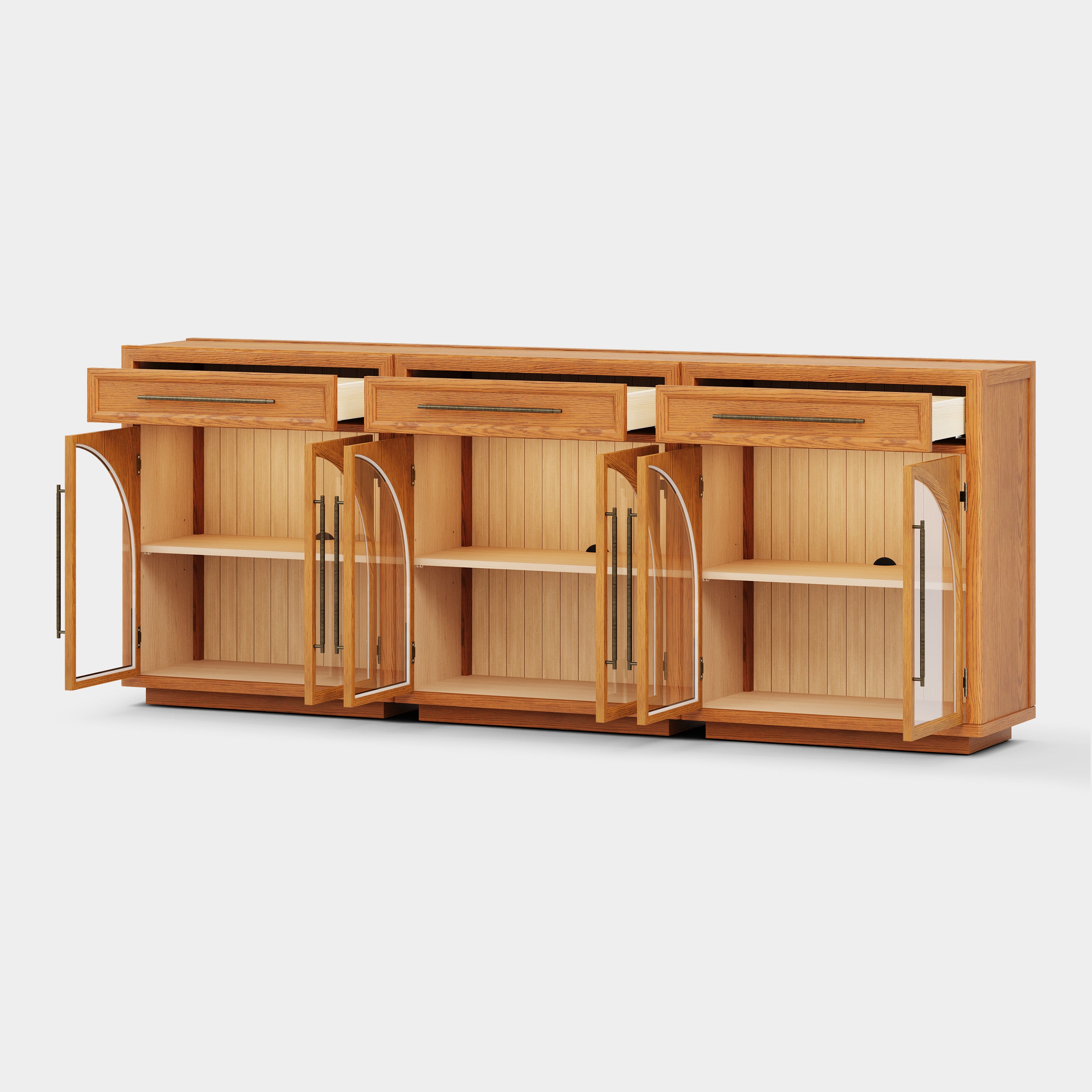 Alvar Arched 96" Oak Sideboard with Drawers(Set of 3)