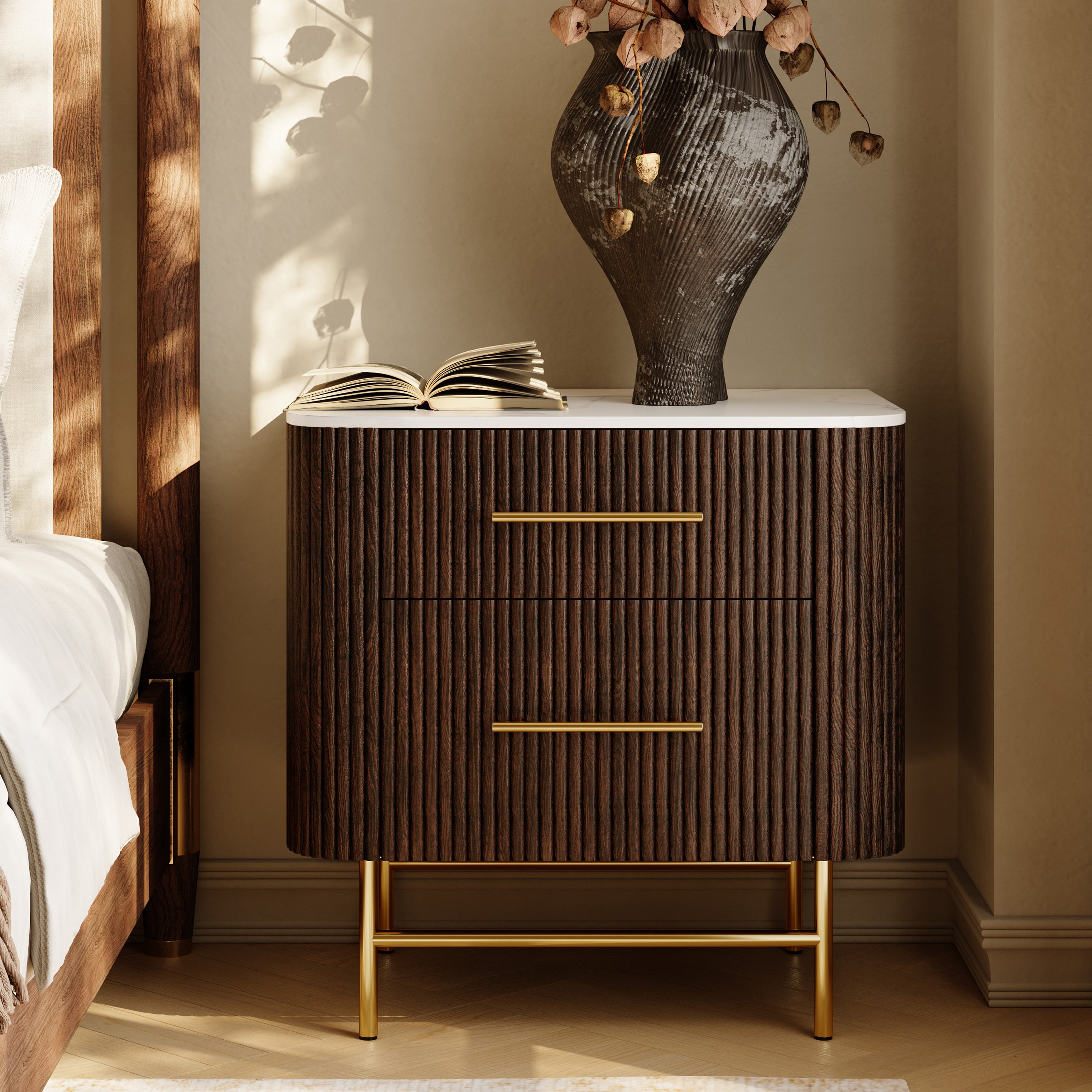Ewan Sintered Stone Nightstand 26"W#Finish_Espresso,Top-Finish_White