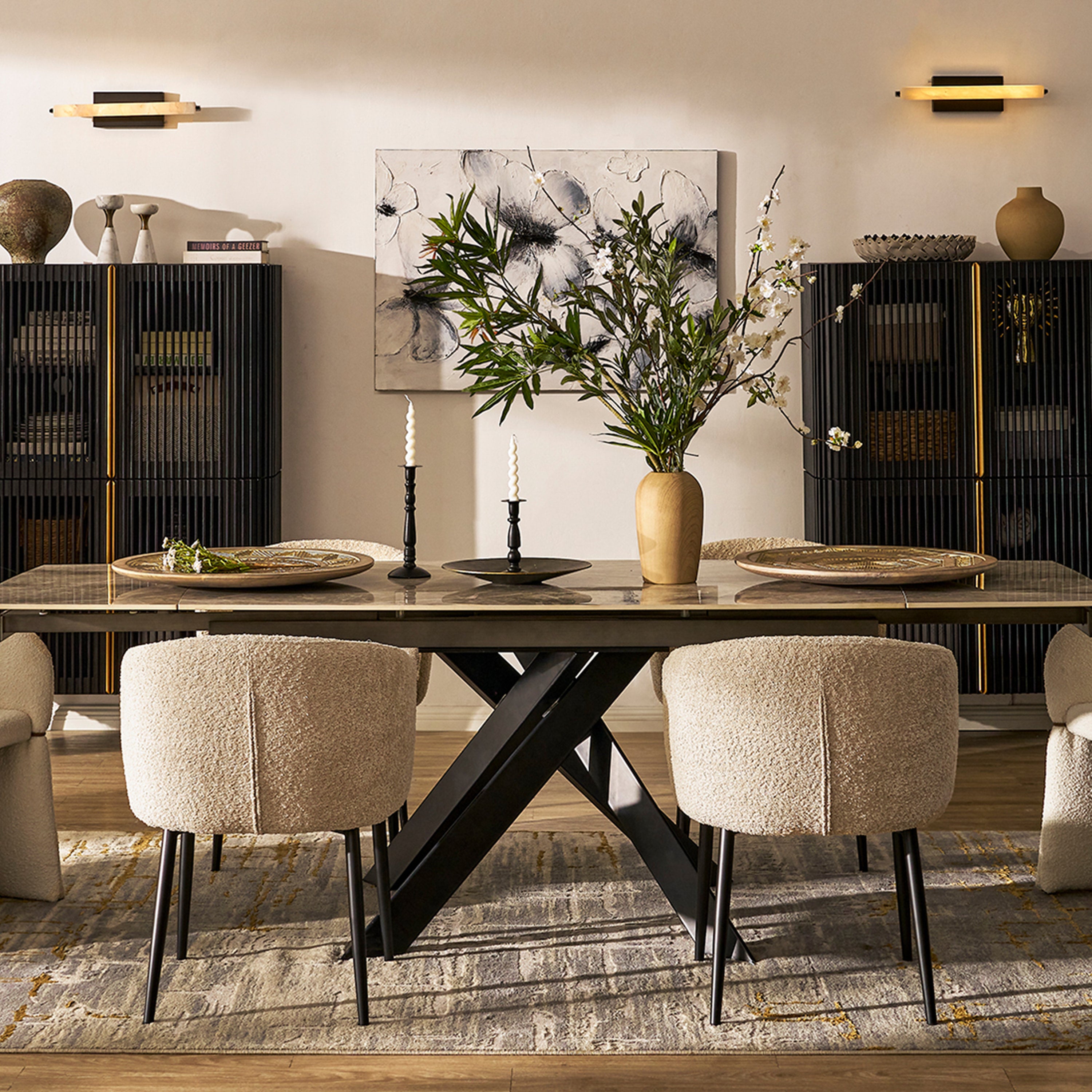 Labarthe Extended Rectangular Sintered Stone Dining Table 63"-95"