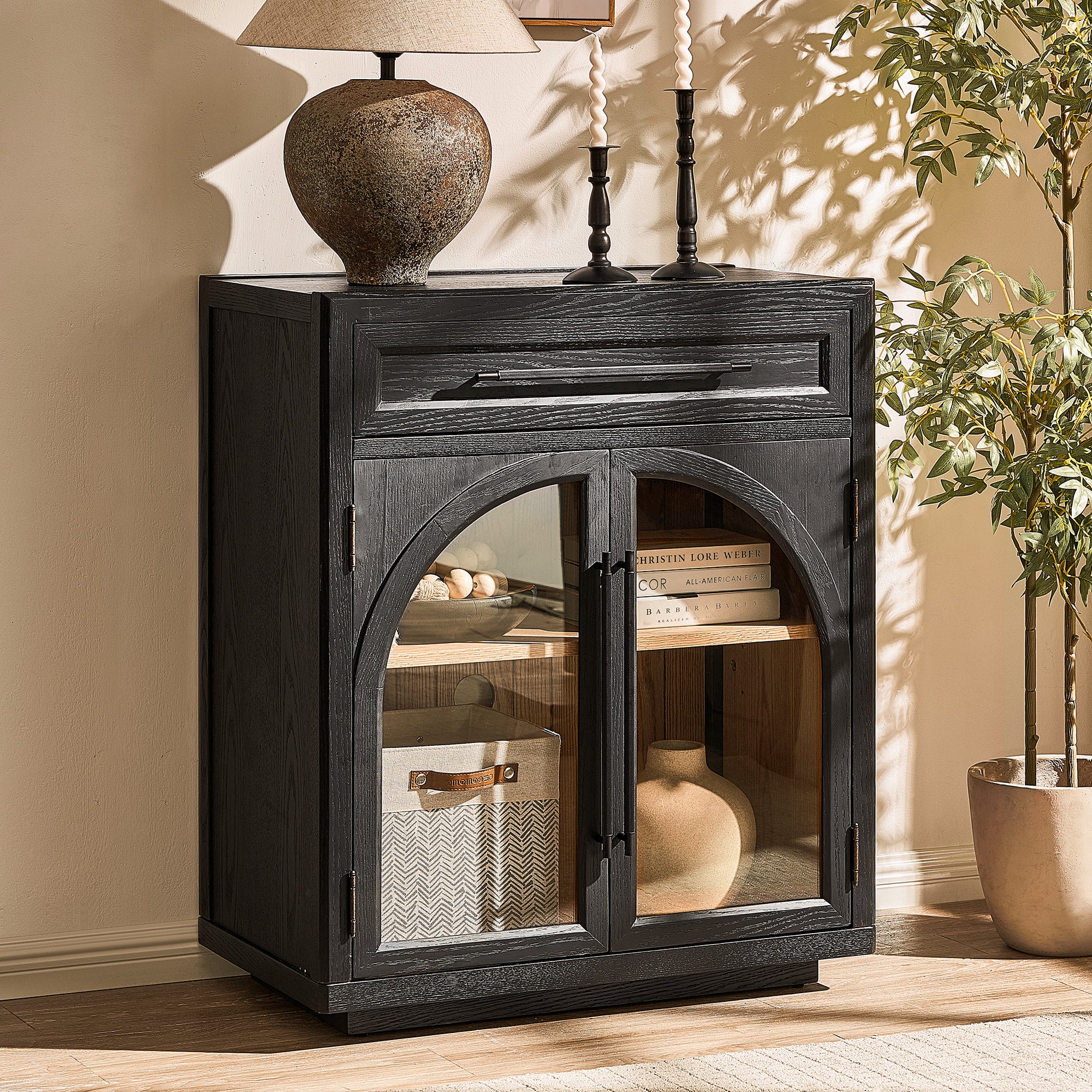 Alvar Arched 32" Oak Storage Cabinet with Drawers