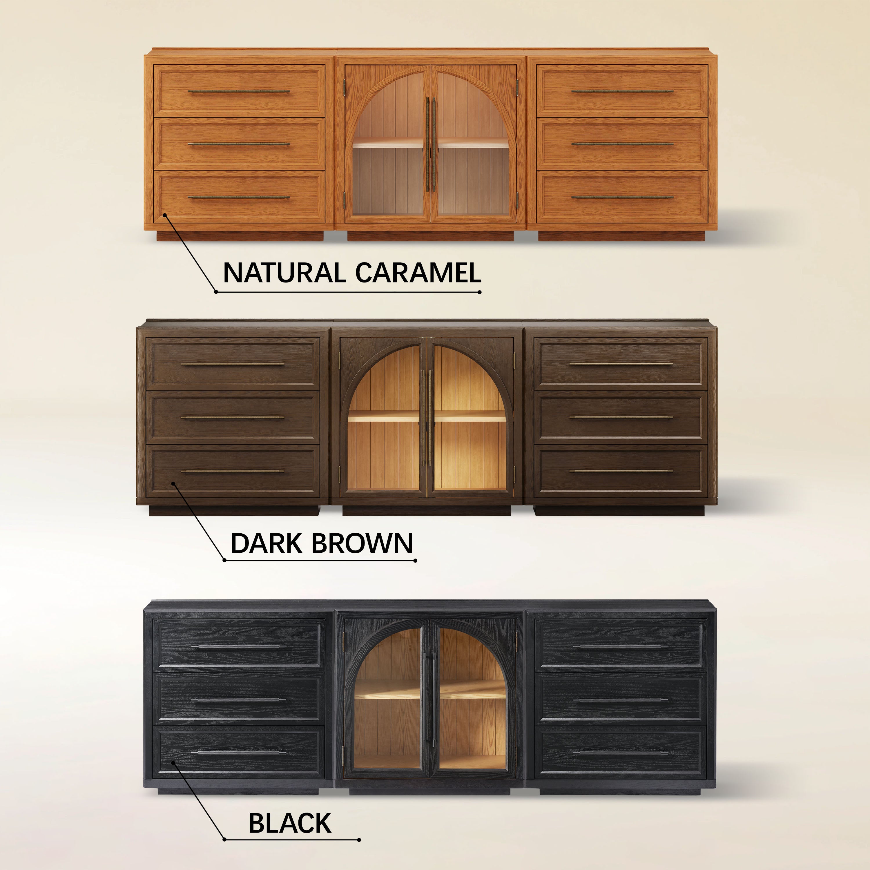 Alvar Arched 94.5″ Oak Modular Media Console(Set of 3)