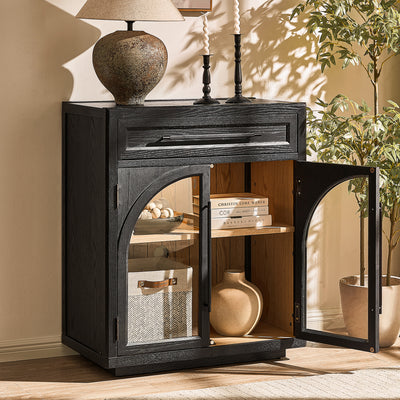 Alvar Arched 30" Oak Storage Cabinet with Drawers
