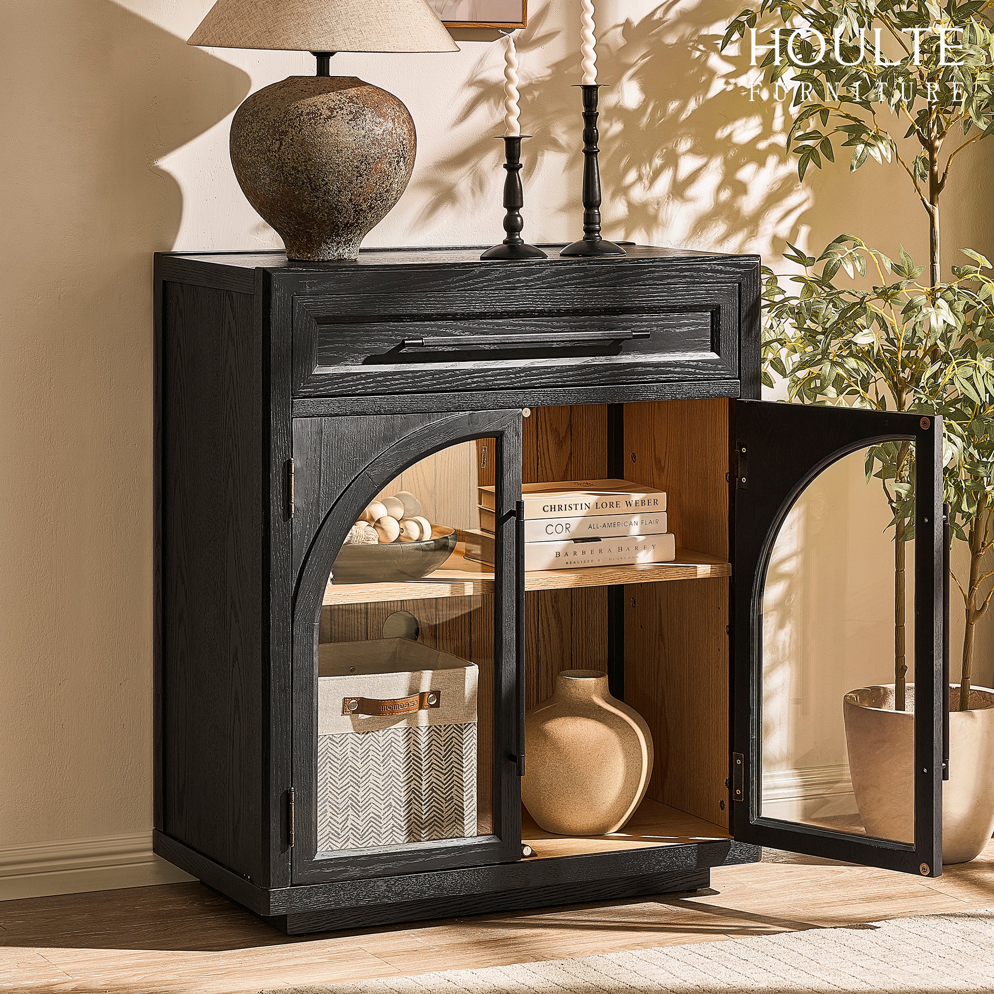 Alvar Arched 32" Oak Storage Cabinet with Drawers