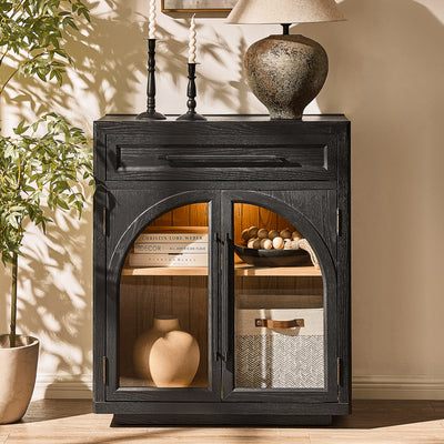 Alvar Arched 30" Oak Storage Cabinet with Drawers