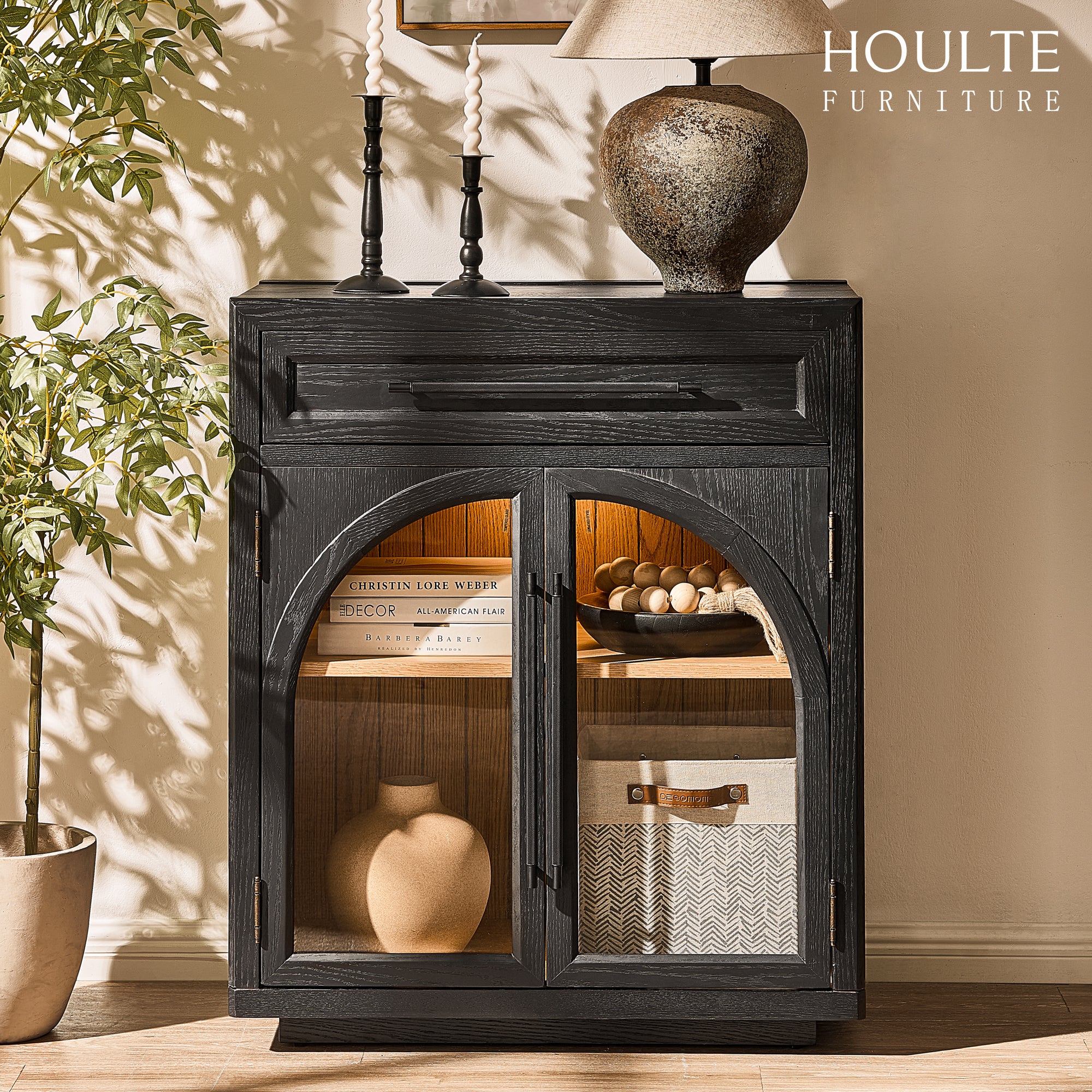 Alvar Arched 32" Oak Storage Cabinet with Drawers