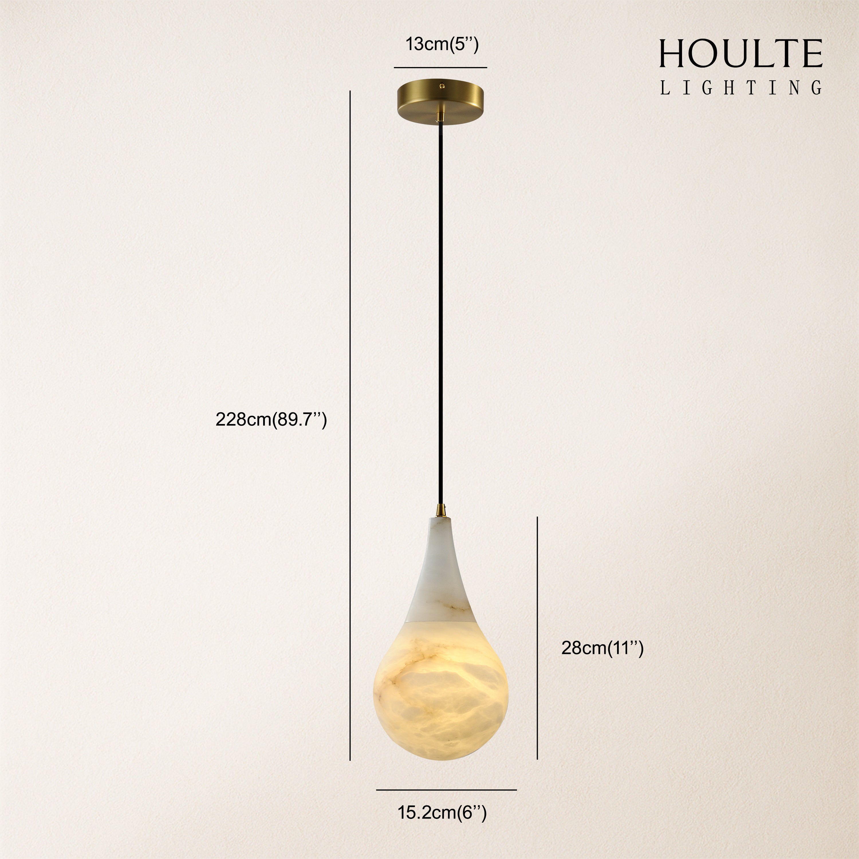 Ares Alabaster Modern Water-Drop Pendant 6"D