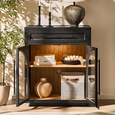 Alvar Arched 30" Oak Storage Cabinet with Drawers