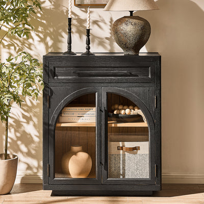 Alvar Arched 30" Oak Storage Cabinet with Drawers