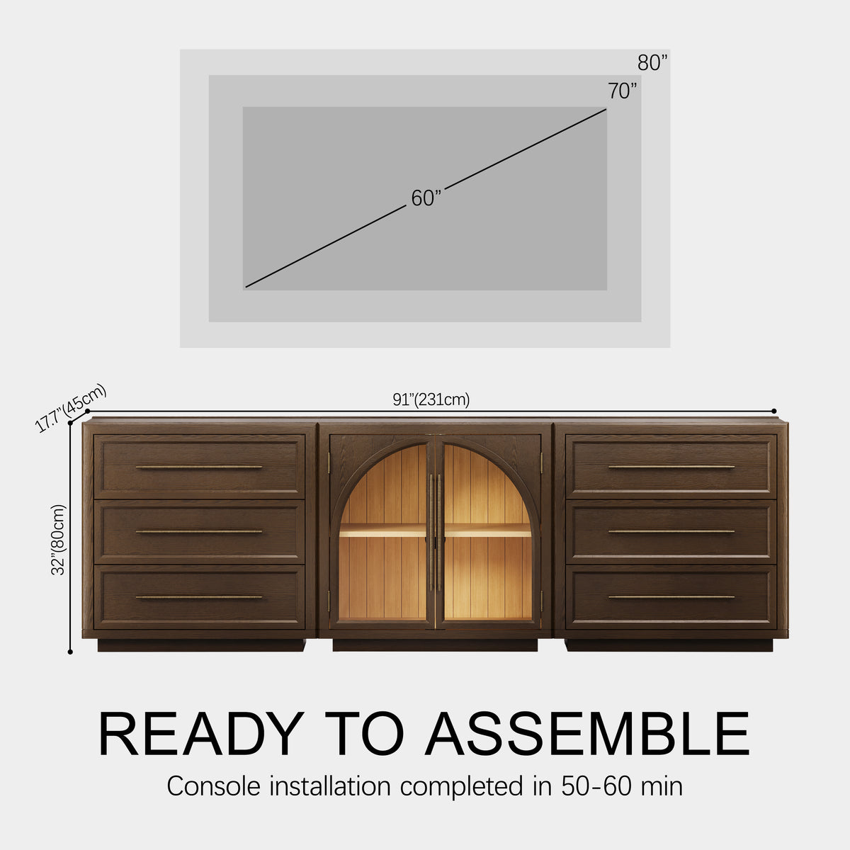 Alvar Arched 91″ Oak Modular Media Console(Set of 3)