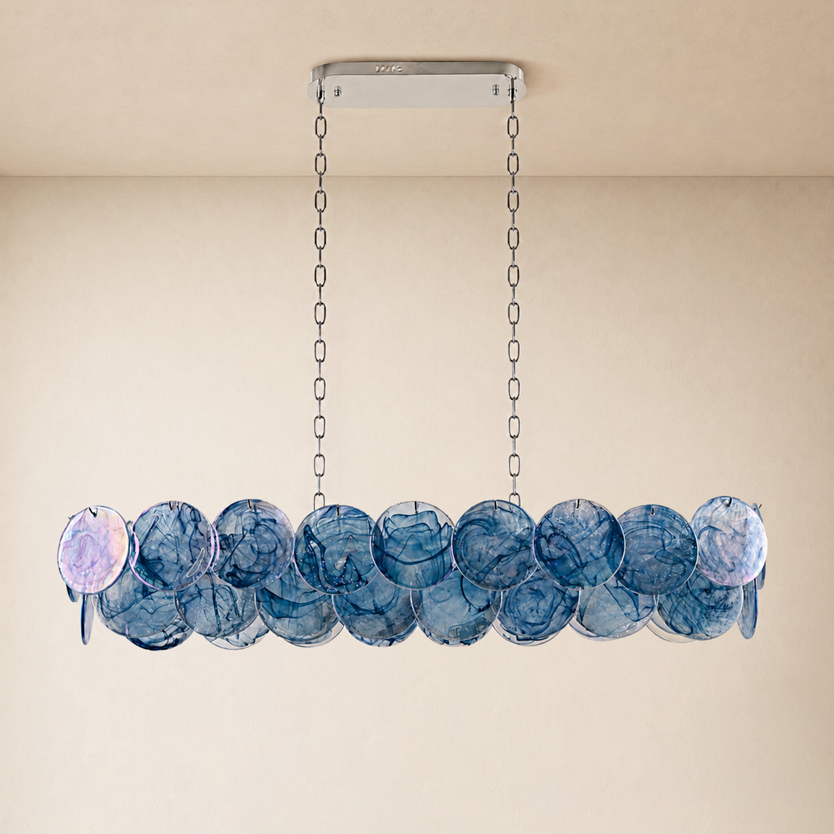 Auralis Blue Glass Disc Linear Chandelier 47.2"W