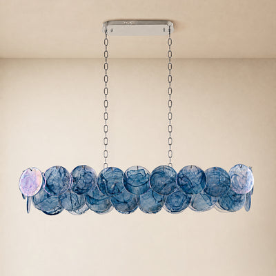 Auralis Blue Glass Disc Linear Chandelier 47.2"W