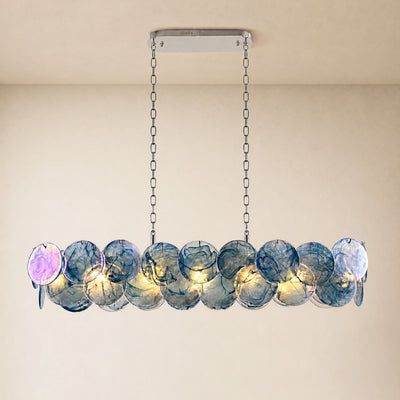 Auralis Blue Glass Disc Linear Chandelier 47.2"W