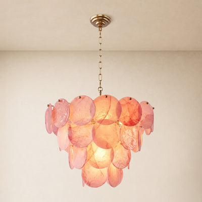 Auralis Pink Glass Disc Round Chandelier 20" 24" 31.5"D