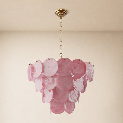 Auralis Pink Glass Disc Round Chandelier 20" 24" 31.5"D