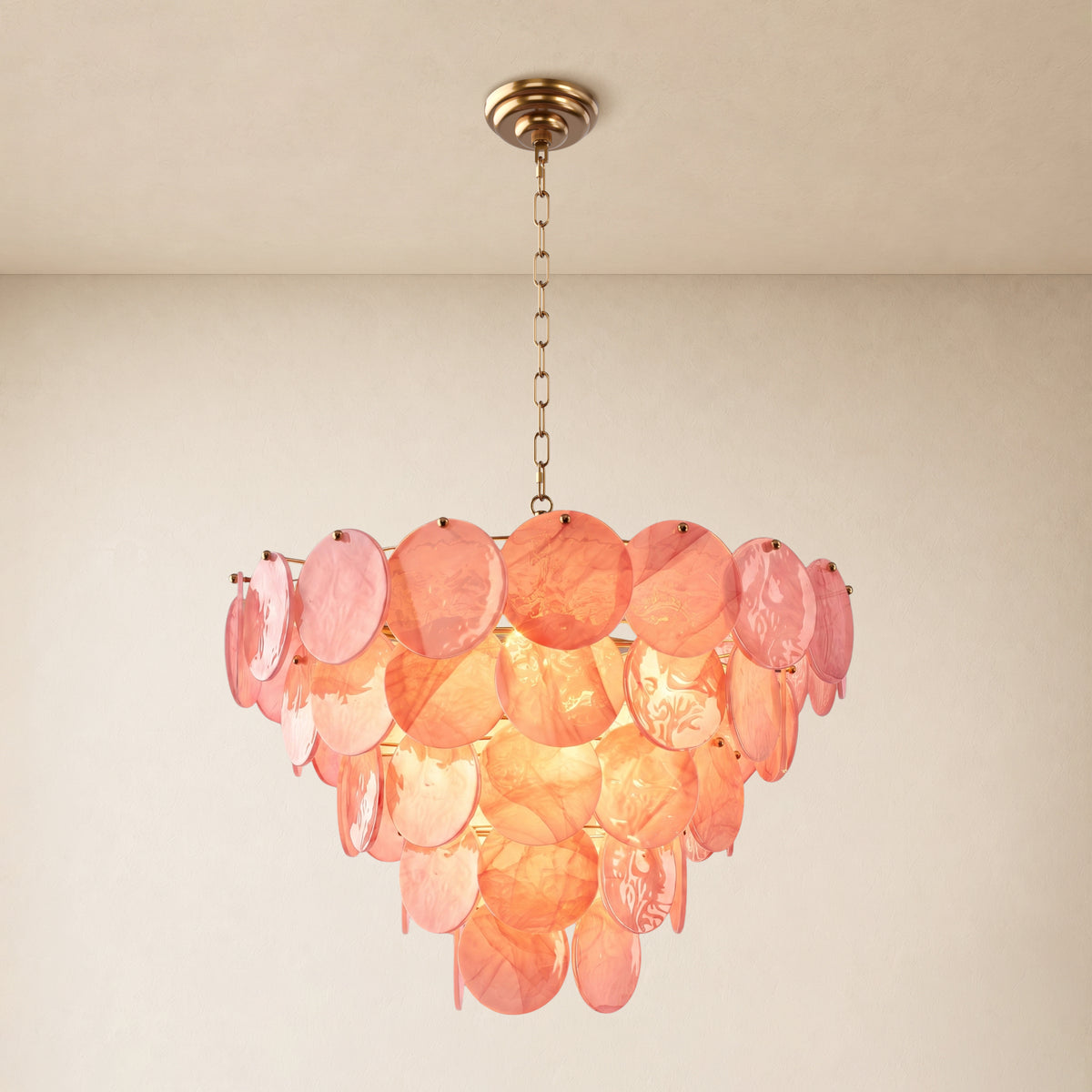 Auralis Pink Glass Disc Round Chandelier 20" 24" 31.5"D