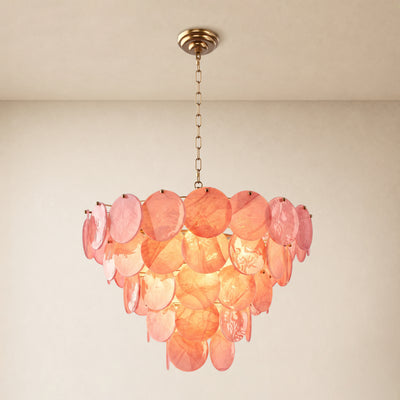 Auralis Pink Glass Disc Round Chandelier 20" 24" 31.5"D