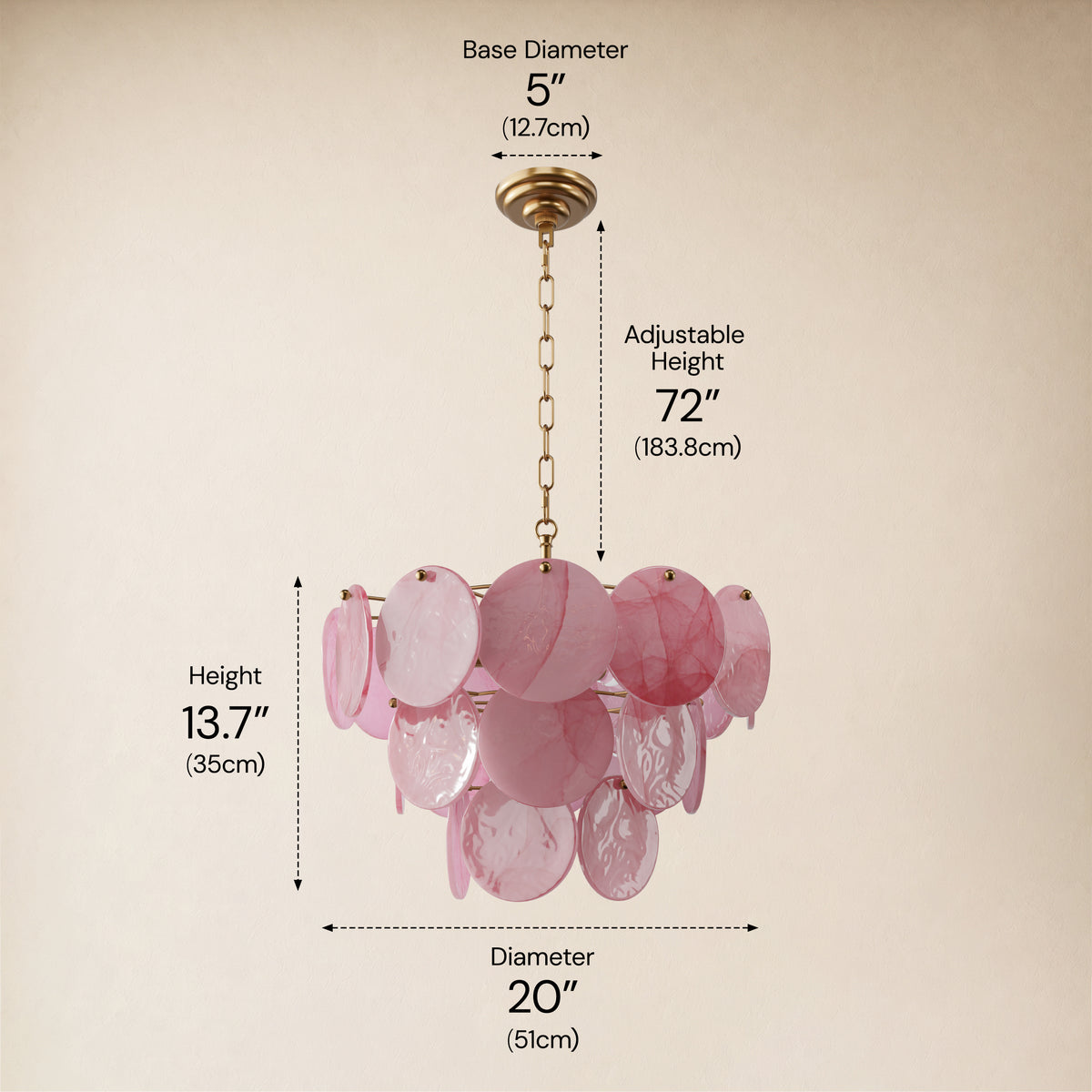Auralis Pink Glass Disc Round Chandelier 20" 24" 31.5"D