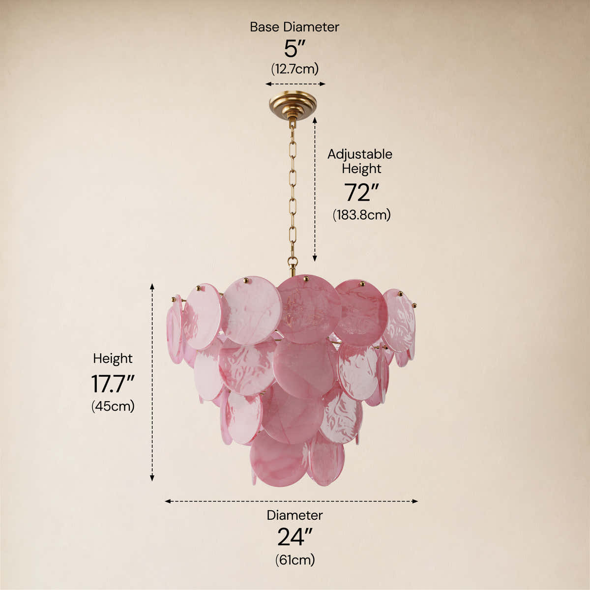 Auralis Pink Glass Disc Round Chandelier 20" 24" 31.5"D dimensions 2