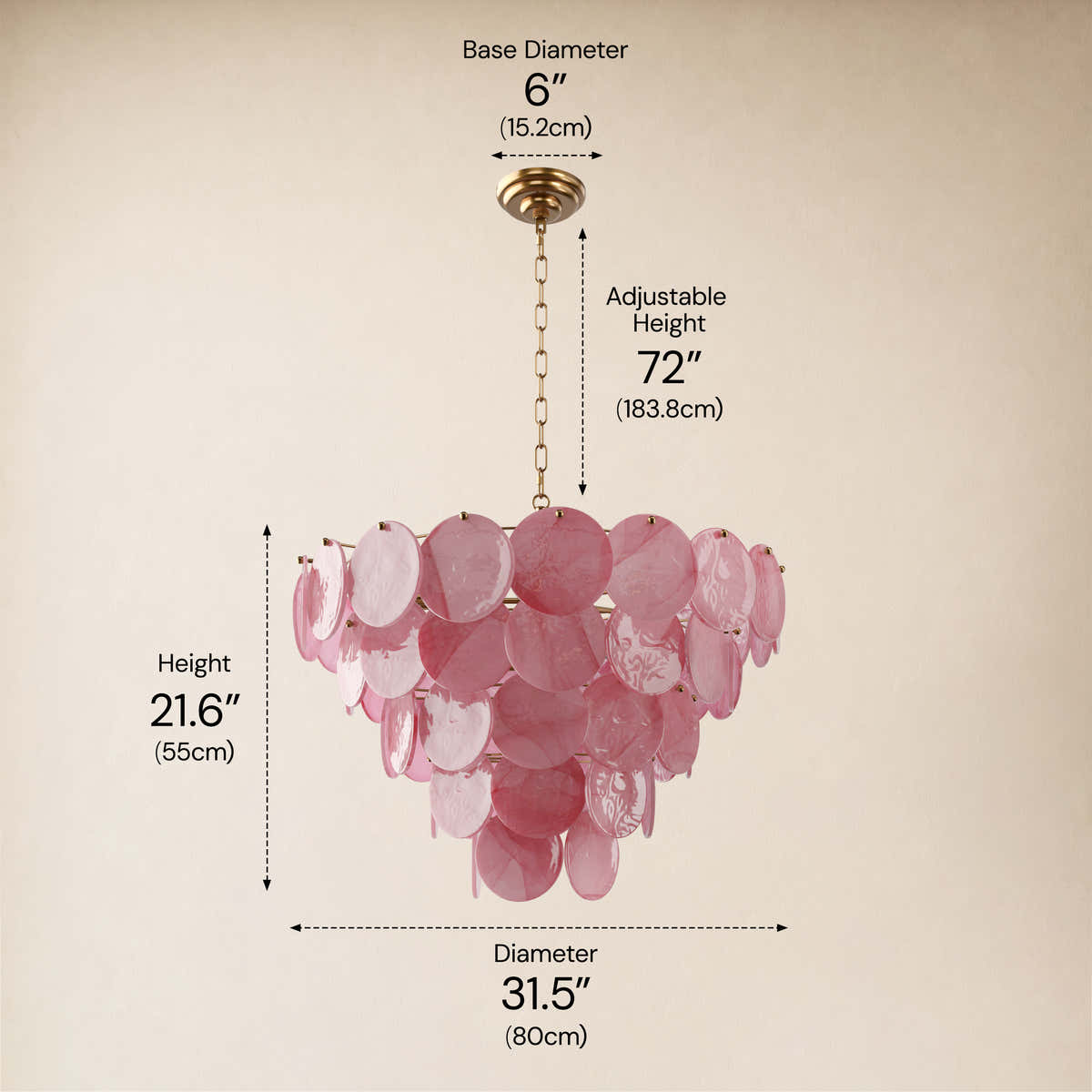 Auralis Pink Glass Disc Round Chandelier 20" 24" 31.5"D dimensions 3